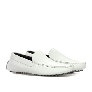 Ambrogio Luxury White Nappa Leather Driver Loafers (AMB2535)-AmbrogioShoes