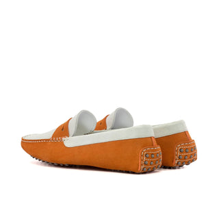 Ambrogio Luxury White & Orange Suede Driver Loafers (AMB2541)-AmbrogioShoes
