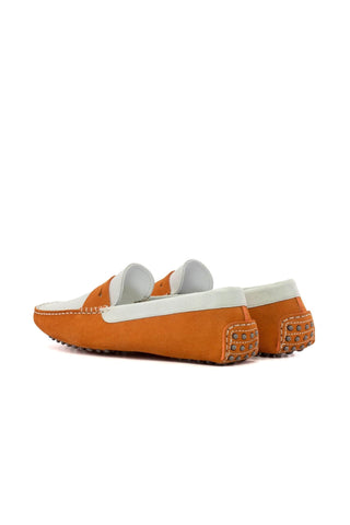 Ambrogio Luxury White & Orange Suede Driver Loafers (AMB2541)-AmbrogioShoes