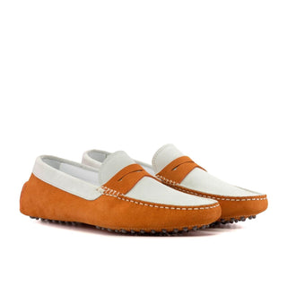 Ambrogio Luxury White & Orange Suede Driver Loafers (AMB2541)-AmbrogioShoes