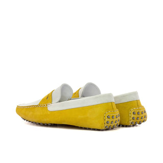 Ambrogio Luxury White & Yellow Suede Driver Loafers (AMB2542)-AmbrogioShoes