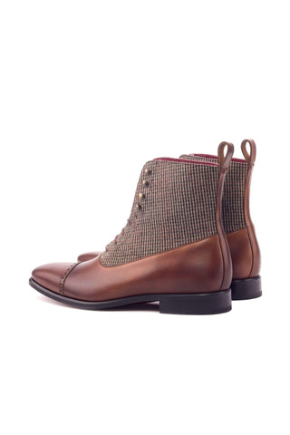 Ambrogio Men's Handmade Custom Made Shoes Beige & Brown Texture Embossed / Calf-Skin Leather Balmoral Boots (AMB1214)-AmbrogioShoes