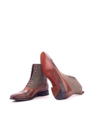 Ambrogio Men's Handmade Custom Made Shoes Beige & Brown Texture Embossed / Calf-Skin Leather Balmoral Boots (AMB1214)-AmbrogioShoes