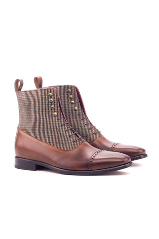 Ambrogio Men's Handmade Custom Made Shoes Beige & Brown Texture Embossed / Calf-Skin Leather Balmoral Boots (AMB1214)-AmbrogioShoes