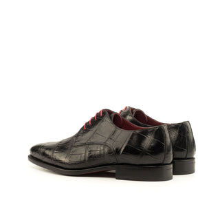 Ambrogio Men's Handmade Custom Made Shoes Black Exotic Alligator Derby Oxfords (AMB1085)