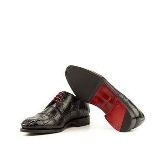 Ambrogio Men's Handmade Custom Made Shoes Black Exotic Alligator Derby Oxfords (AMB1085)