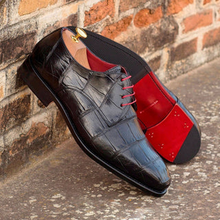 Ambrogio Men's Handmade Custom Made Shoes Black Exotic Alligator Derby Oxfords (AMB1085)