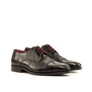 Ambrogio Men's Handmade Custom Made Shoes Black Exotic Alligator Derby Oxfords (AMB1085)