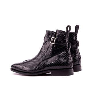 Ambrogio Men's Handmade Custom Made Shoes Black Exotic Snake-Skin Joghpur Boots (AMB1098)