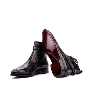 Ambrogio Men's Handmade Custom Made Shoes Black Exotic Snake-Skin Joghpur Boots (AMB1098)
