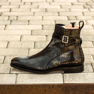 Ambrogio Men's Handmade Custom Made Shoes Black Exotic Snake-Skin Joghpur Boots (AMB1098)