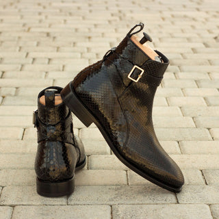 Ambrogio Men's Handmade Custom Made Shoes Black Exotic Snake-Skin Joghpur Boots (AMB1098)