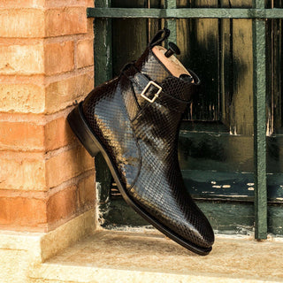 Ambrogio Men's Handmade Custom Made Shoes Black Exotic Snake-Skin Joghpur Boots (AMB1098)
