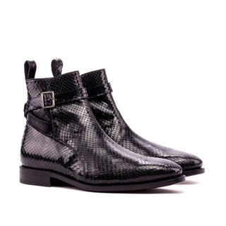 Ambrogio Men's Handmade Custom Made Shoes Black Exotic Snake-Skin Joghpur Boots (AMB1098)