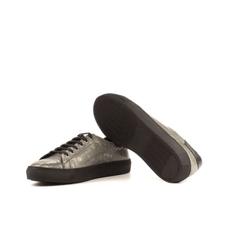 Ambrogio Men's Handmade Custom Made Shoes Black & Gray Exotic Alligator Casual Trainer Sneakers (AMB1084)