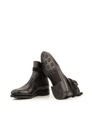 Ambrogio Men's Handmade Custom Made Shoes Black Snake-Skin / Suede Jodhpur Boots (AMB1102)
