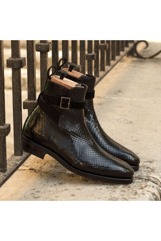 Ambrogio Men's Handmade Custom Made Shoes Black Snake-Skin / Suede Jodhpur Boots (AMB1102)
