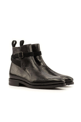 Ambrogio Men's Handmade Custom Made Shoes Black Snake-Skin / Suede Jodhpur Boots (AMB1102)