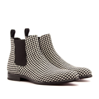 Ambrogio Men's Handmade Custom Made Shoes Black & White Houndstooth Sartorial / Lux Suede Chelsea Boots (AMB1007)