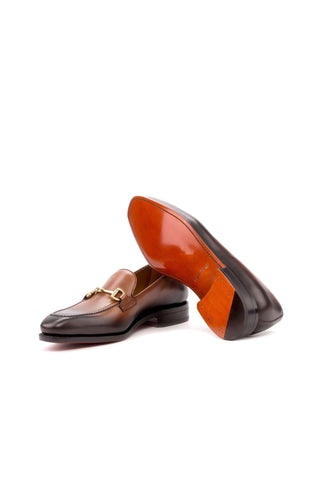 Ambrogio Men's Handmade Custom Made Shoes Brown Burnished Leather Horsebit Loafers (AMB1066)-AmbrogioShoes