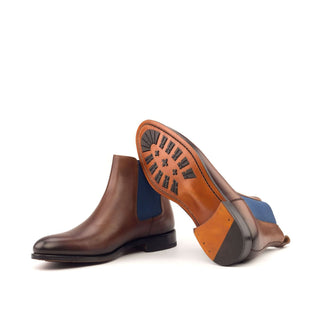 Ambrogio Men's Handmade Custom Made Shoes Brown Calf-Skin Leather Chealsea Boots (AMB1074)