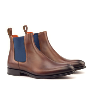 Ambrogio Men's Handmade Custom Made Shoes Brown Calf-Skin Leather Chealsea Boots (AMB1074)