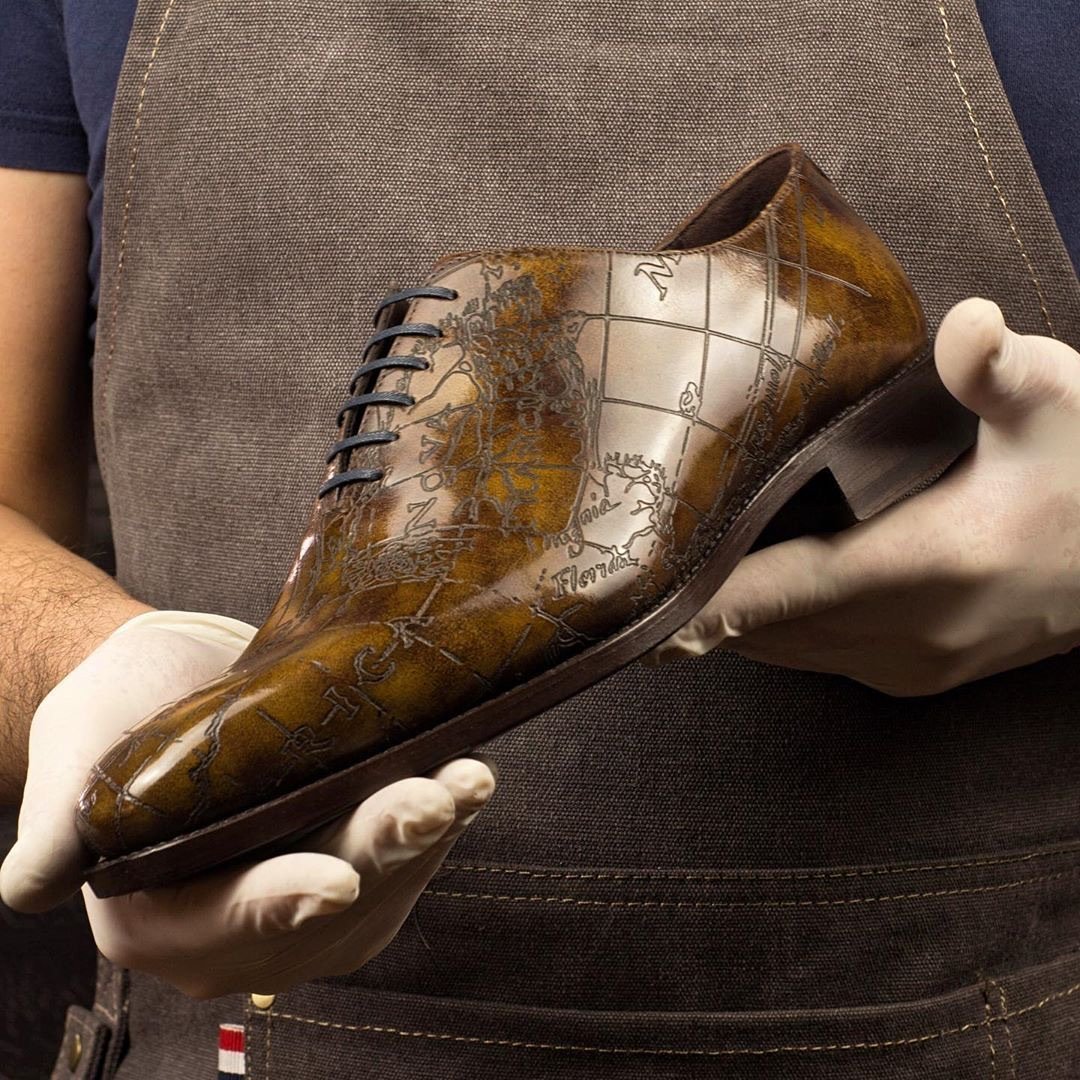 Ambrogio Men's Handmade Custom Made Shoes Brown Cartography Print / Patina  Leather Whole-Cut Oxfords (AMBS1478) – Dellamoda