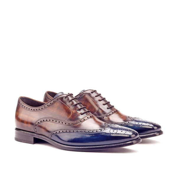 Ambrogio 3329 Men's Shoes Brown & Denim Blue Calf-Skin / Patina Leather Brogue Oxfords (AMB1160)-AmbrogioShoes