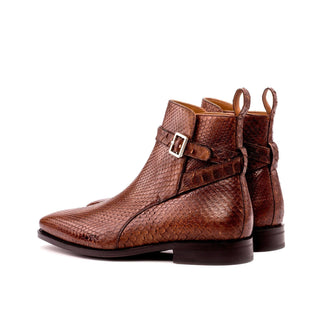 Ambrogio Men's Handmade Custom Made Shoes Brown Exotic Snake-Skin Joghpur Boots (AMB1097)