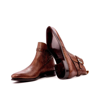 Ambrogio Men's Handmade Custom Made Shoes Brown Exotic Snake-Skin Joghpur Boots (AMB1097)
