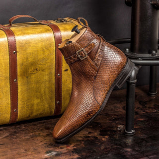 Ambrogio Men's Handmade Custom Made Shoes Brown Exotic Snake-Skin Joghpur Boots (AMB1097)