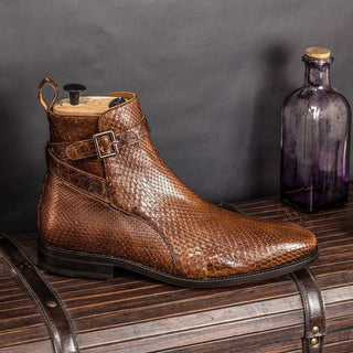 Ambrogio Men's Handmade Custom Made Shoes Brown Exotic Snake-Skin Joghpur Boots (AMB1097)