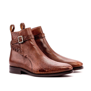 Ambrogio Men's Handmade Custom Made Shoes Brown Exotic Snake-Skin Joghpur Boots (AMB1097)