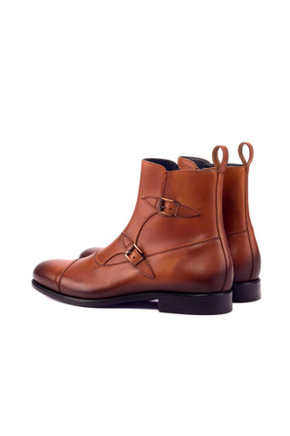 Ambrogio Men's Handmade Custom Made Shoes Brown Leather Atticus Double Boots (AMB1072)-AmbrogioShoes