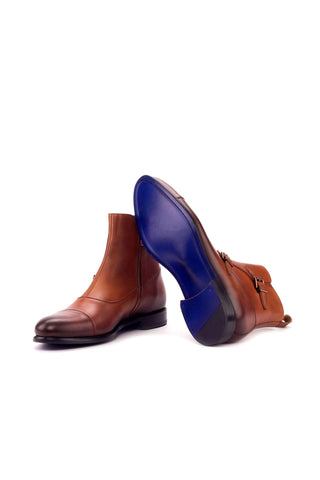 Ambrogio Men's Handmade Custom Made Shoes Brown Leather Atticus Double Boots (AMB1072)-AmbrogioShoes