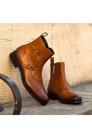 Ambrogio Men's Handmade Custom Made Shoes Brown Leather Atticus Double Boots (AMB1072)-AmbrogioShoes