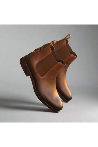 Ambrogio Men's Handmade Custom Made Shoes Brown Leather Chelsea Boots (AMB1043)-AmbrogioShoes