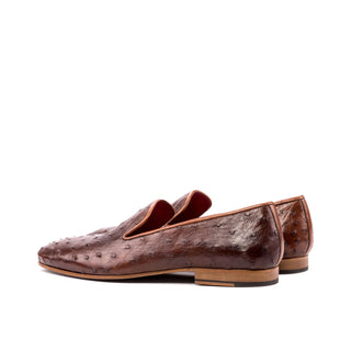 Ambrogio Men's Handmade Custom Made Shoes Brown Ostrich Drake Slip-On Loafers (AMB1112)