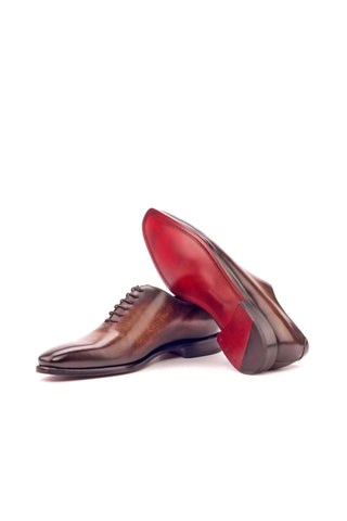 Ambrogio Men's Handmade Custom Made Shoes Brown Patina Leather Plain Oxfords (AMB1090)-AmbrogioShoes