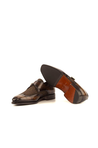 Ambrogio Men's Handmade Custom Made Shoes Brown Texture Embossed / Patina Leather Monk-Straps Loafers (AMB1063)-AmbrogioShoes