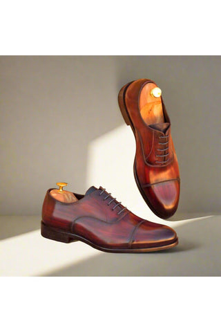 Ambrogio Men's Handmade Custom Made Shoes Burgundy Patina Leather Oxfords (AMB1054)