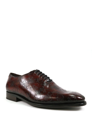 Ambrogio Men's Handmade Custom Made Shoes Burgundy Skull Texture Print / Patina Leather Wholecut Plain Oxfords (AMB1631)-AmbrogioShoes