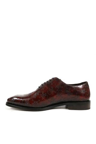 Ambrogio Men's Handmade Custom Made Shoes Burgundy Skull Texture Print / Patina Leather Wholecut Plain Oxfords (AMB1631)-AmbrogioShoes