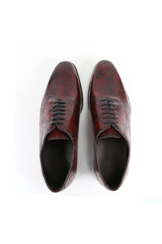 Ambrogio Men's Handmade Custom Made Shoes Burgundy Skull Texture Print / Patina Leather Wholecut Plain Oxfords (AMB1631)-AmbrogioShoes
