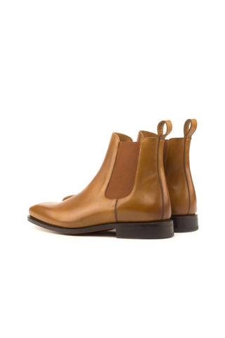 Ambrogio Men's Handmade Custom Made Shoes Cognac Leather Chelsea Boots (AMB1020)-AmbrogioShoes