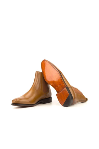 Ambrogio Men's Handmade Custom Made Shoes Cognac Leather Chelsea Boots (AMB1020)-AmbrogioShoes