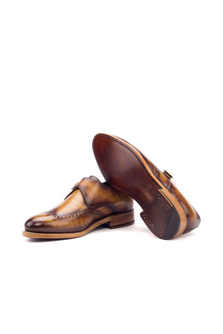 Ambrogio Men's Handmade Custom Made Shoes Cognac Patina Leather Monk-Straps Loafers (AMB1061)-AmbrogioShoes