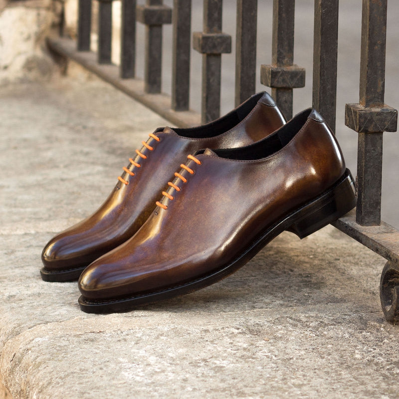 Ambrogio 3272 Men's Shoes Cognac Patina Leather Whole-Cut Plain Oxfords (AMB1156)-AmbrogioShoes