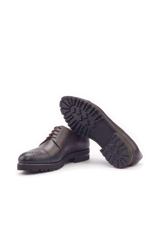 Ambrogio Men's Handmade Custom Made Shoes Dark Brown Calf-Skin Leather Derby (AMB1069)-AmbrogioShoes
