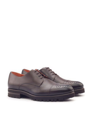 Ambrogio Men's Handmade Custom Made Shoes Dark Brown Calf-Skin Leather Derby (AMB1069)-AmbrogioShoes